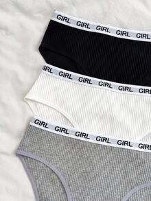 Napfluff 3 chiếc quần lót nữ kiểu dáng thể thao tối giản, họa tiết chữ cái. - Nhiều màu - Xem 3