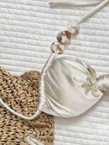 Solid Color Halter Twist Front Bikini Set, Spa Resort Swimwear For Women - White - View 4