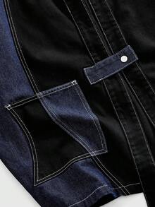 ROMWE MEN Áo khoác denim nam dáng rộng phối màu tương phản - Nhiều màu - Xem 5