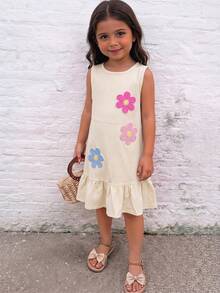 Emery Rose Kids Emery Rose Kids Đầm thường ngày không tay cho bé gái với họa tiết hoa 3D. - Màu be - Xem 3