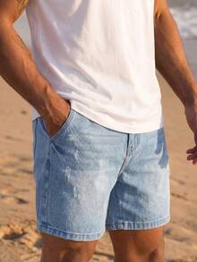 Manfinity EZcore Men Plus Size Loose Fit Casual Denim Shorts Baggy Jorts Plain Light Blue Work Basic Going Out Hang Out Commute College - Light Wash - View 1