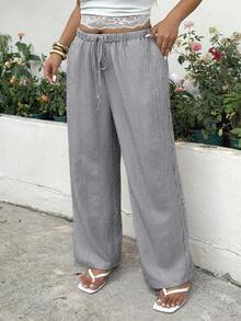 GalTyme Pantalones casuales de talla grande para mujer de primavera/verano con rayas, cintura con cordón y bolsillos en diagonal - Multicolor - Ver 3