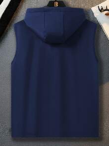 Manfinity Homme Men's Casual Solid Color Zip-Up Hooded Vest For Summer - Blue - View 7