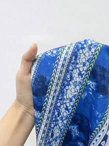 Sunnyshic Đầm ngắn nữ thời trang thường ngày, phong cách bohemian retro, họa tiết paisley đính sequin hình thoi, vạt áo bất đối xứng, cổ yếm và nơ, thích hợp cho kỳ nghỉ hè. - Màu xanh lam - Xem 3