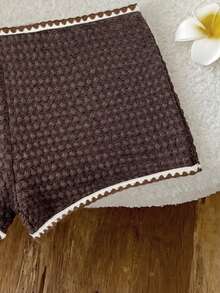 Elavelle Quần bơi nữ cạp cao chất liệu jacquard, viền ren móc, thích hợp cho mùa xuân/hè. - màu nâu - Xem 5