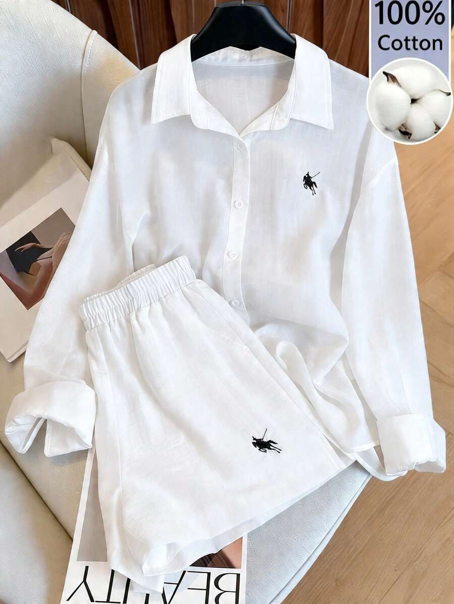 Resyla Vintage Casual Loose Cotton 2 Pieces Set, Fashionable & Versatile - White - View 1