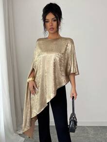 SHEIN Raffinéa 女士优雅法式不对称下摆休闲衬衫 - 金色 - 查看 6
