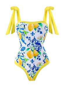 Swim Oasis Bộ áo tắm liền thân và chân váy cỡ lớn, mẫu mới Xuân/Hè 2026, họa tiết chanh. - Nhiều màu - Xem 3
