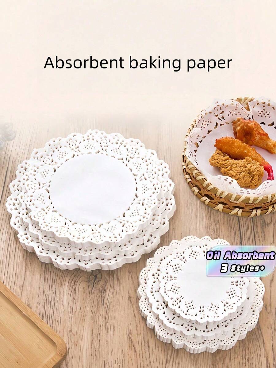 140 piezas de papel de hornear redondo con encaje absorbente de aceite, blanco, para papas fritas, pollo frito, manteles para pasteles, para decoración del hogar, cocina, restaurante, fiesta y boda, antiadherente y desechable - Ronda - Ver 1