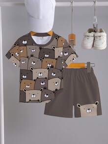 3 Stücke/Set Kleinkinder Jungen Sommer Neue Cartoon Dinosaurier/Auto/Bär Muster Outfits, süß und bequem für Alltag/Outdoor Matching Sets - Verschiedenfarbig - Übersicht 3