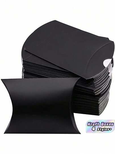 50 piezas Cajas de papel kraft en forma de almohada para joyas, manualidades de boda, embalaje de regalos de Navidad, promociones y decoraciones de fiestas de cumpleaños (con cuerda)