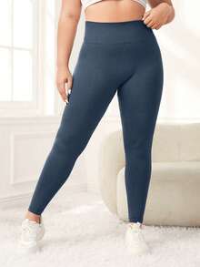 Slayform Slayform Plus Size Women's Wide Waistband Yoga Fitness Leggings - Dusty Blue - View 8