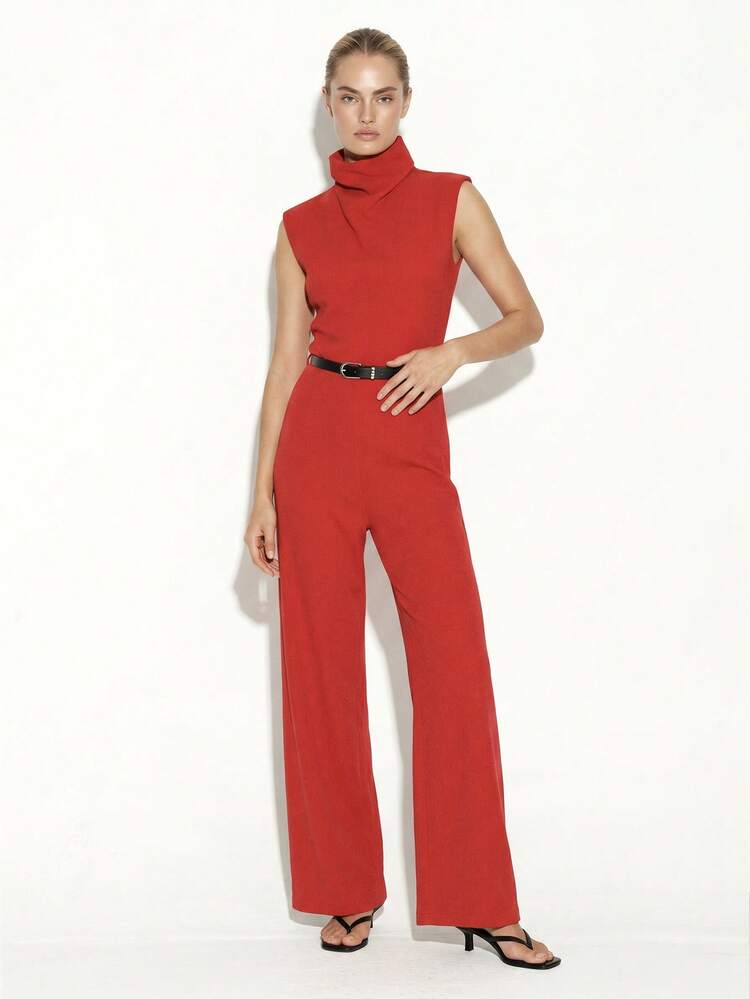 KSTM Sleeveless Turtleneck Jumpsuit With Wide Leg Pants For Formal Events And Office Wear