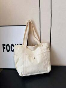 1PC Large Capacity Canvas Tote Bag With Multiple Pockets Handle Reusable Multi Compartment Organizer For Women Students Teenagers Daily Travel Beach School Work Back To School Shopping Essential - Multicolor - View 12