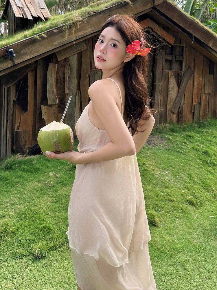 Women's Solid Color Backless Flared Hem Camisole Casual Vacation Beach Top