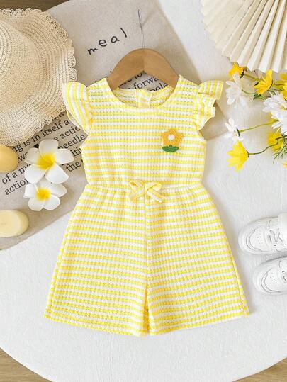 SHEIN Playful Pals Pelele casual a rayas para bebé niña, primavera/verano