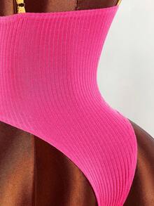 Amplova Women's Sporty Colorblock Lace Patchwork Bodysuit Golf White Summer Sexy - Hot Pink - View 6