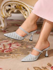 CUCCOO TILAWA Women's Fashion Glitter Embroidered Laser Studded High Heels Pointed Toe Pumps, Suitable For Spring And Autumn - Silver - View 5