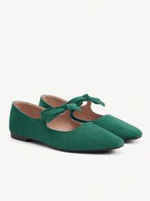 CUCCOO CHICEST Spring And Autumn, New Bow Decoration, Solid Color, Low Vamp Small Square Toe, Casual And Comfortable Versatile, Women's Flats, First Choice For Dating, Gifts - Dark Green - View 2