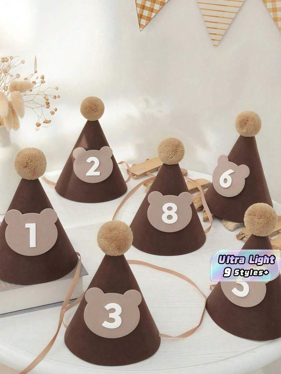 SHEIN 1 件 17cm * 12cm 可爱棕熊形状无纺布生日帽,派对帽装饰,发夹发饰,生日礼物,适合 1-9 岁 - 棕色 - 查看 1