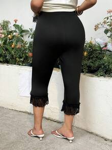 GalTyme Quần legging ren phối màu phong cách thường ngày mùa hè dành cho nữ cỡ lớn. - màu đen - Xem 5