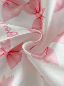 3pcs/Set Baby Girls' Cute Sweet White And Pink Bow Print Outfit,Soft Comfortable Short Sleeve Top,Pants And Headband,Summer Holiday Home Night Wear - Pink - View 9