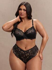 SHEIN BAE Plus Size Rhinestone Decorated Cut Out Lace Panty Lingerie, Lingerie For Women,Sexy,Valentine's Day,Wedding - Black - View 2