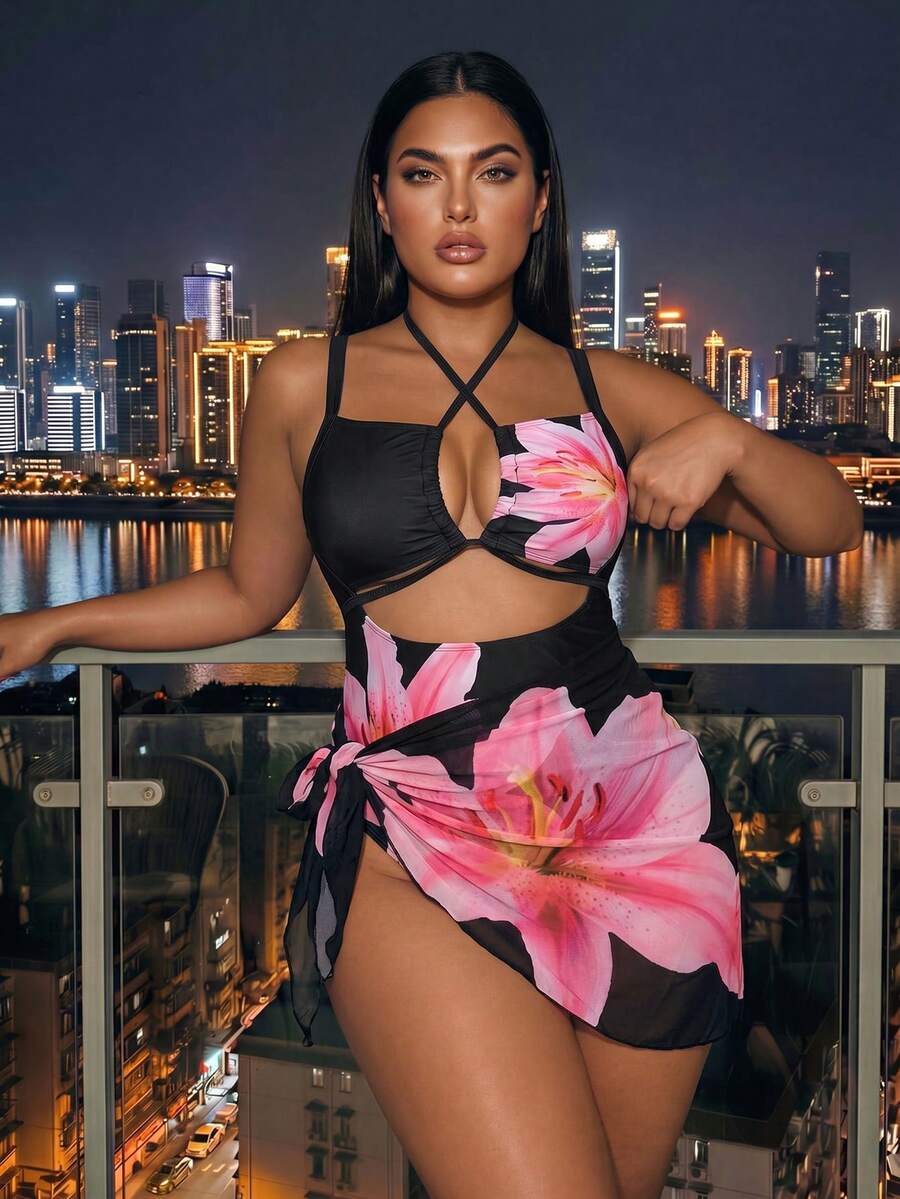Swim SXY 大码女式连体豹纹全包臀随机图案性感泳衣 - 彩色 - 查看 1