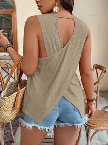 Áo tank top cỡ lớn, màu trơn, lưng chéo, khoét lỗ - Màu be - Xem 1