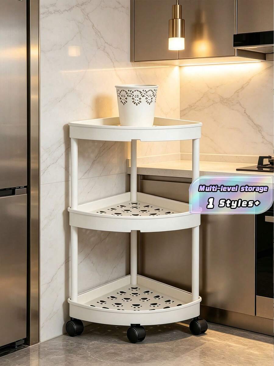1-Piece Modern Style 3/4/5-Layer Corner Bookshelf, Foldable, Requires Self-Assembly, Suitable For Bathroom, Kitchen, Cosmetics And Bath Products, Multifunctional Storage Basket - Multicolor - View 1