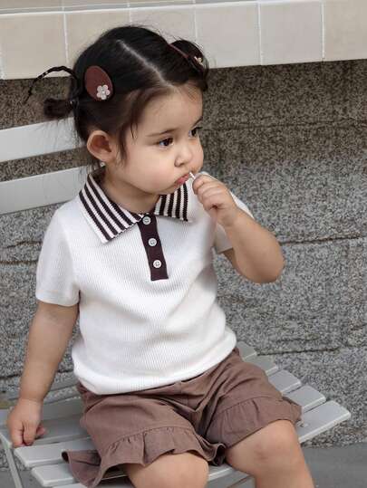 DAZY Toddler Girls' Korean Style Collared Short Sleeve Top