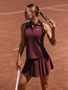 GLOWMODE Váy tennis FeatherFit™-Air Serve And Glow siêu nhẹ, thấm hút mồ hôi, nhanh khô, chống nắng, có quần short tích hợp và túi bên hông, thích hợp cho tennis, golf, pickleball và mặc hàng ngày. - Màu Đỏ Sâu - Xem 2