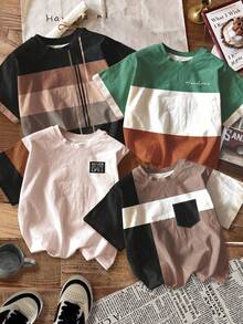 SHEIN Bộ 3 áo thun cho bé trai, thích hợp cho mùa xuân và mùa hè, phối màu sọc cổ điển, in hình đại bàng và logo ngựa pony, in chữ New York City thời trang, giao ngẫu nhiên 3 áo trong bộ 7 chiếc. - Nhiều màu - Xem 4