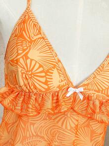 Swim Mod Set de 2 piezas de bikini con parte superior de tirantes finos con volantes y lazo, y braga, con estampado floral aleatorio, talla estándar para mujeres - Multicolor - Ver 6
