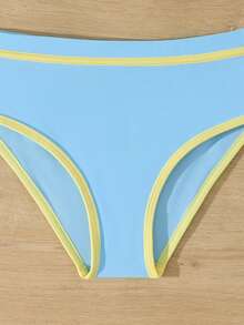 SHEIN Bộ đồ bơi viền tương phản dành cho bé gái tuổi teen - Màu xanh lam - Xem 4