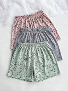 SHEIN Bộ 3 quần short cotton nữ nhiều màu sắc với họa tiết trái tim tương phản, thích hợp mặc nhà, thoải mái khi ngủ. - Nhiều màu - Xem 2