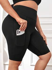Slayform Slayform Plus Wideband Waist Biker Shorts With Phone Pocket Sports - Black - View 7