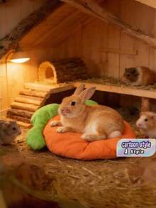 Carrot Shape Guinea Pig Bed, Small Pet Cave Bed, Warm Cozy Rabbit Hideout, Soft Plush Hedgehog Hamster Squirrel Nest House, Indoor Cage Sleeping Mat Accessory - Multicolor - View 1