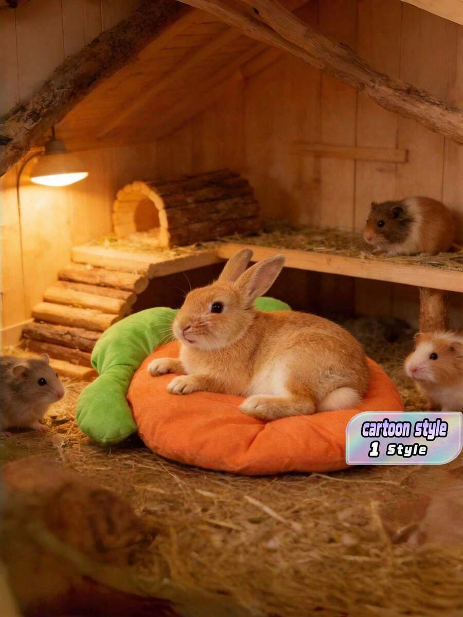 Carrot Shape Guinea Pig Bed, Small Pet Cave Bed, Warm Cozy Rabbit Hideout, Soft Plush Hedgehog Hamster Squirrel Nest House, Indoor Cage Sleeping Mat Accessory - Multicolor - View 1
