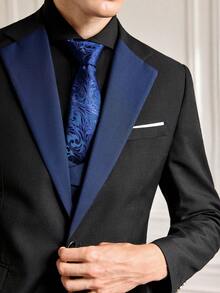 3pcs Men's Classic Polyester Suit Set, Non-Stretch Solid Color, Lapel Neck, Regular Fit, With Vest, Long Sleeve Jacket And Pants, Suitable For Work Style In All Seasons Wedding Suit - Navy Blue - View 10