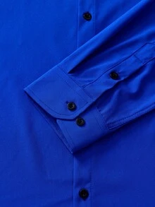 Officeau 男士皇家藍長袖正裝襯衫，適用正式商務/辦公場合 - 寶藍色 - 查看 4