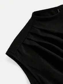 SHEIN Pitira Đầm không tay dệt họa tiết răng cưa đen, kiểu dáng thanh lịch dành cho nữ tuổi teen (có thắt lưng), thích hợp mặc đi học. - Đen và trắng - Xem 4