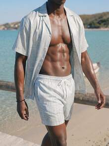 Palasendo Men's Summer Vacation Striped Front Button Shirt And Shorts Beach Outfit - Multicolor - View 5