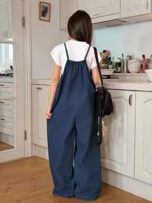 Tween Girl Striped Print Casual Jumpsuit - Blue - View 7