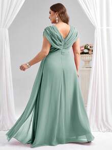 Coutiva Đầm cỡ lớn thanh lịch đính sequin và hạt cườm, xếp ly eo dành cho mẹ cô dâu. - Màu xanh Bạc hà - Xem 2