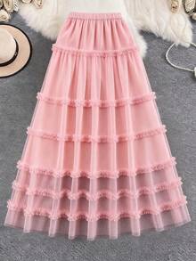 GlowEve CURVE Spring/Summer New Pink Casual Tie-Waist Plus Size A-Line Skirt - Black - View 4