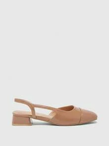 CUCCOO BIZCHIC 女款春夏方頭短粗跟卡其拼接高跟鞋 - 卡其色 - 查看 2