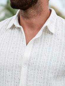 VENTUSAIL Men's Casual Mature Vacation Single-Breasted Short Sleeve Shirt - White - View 4