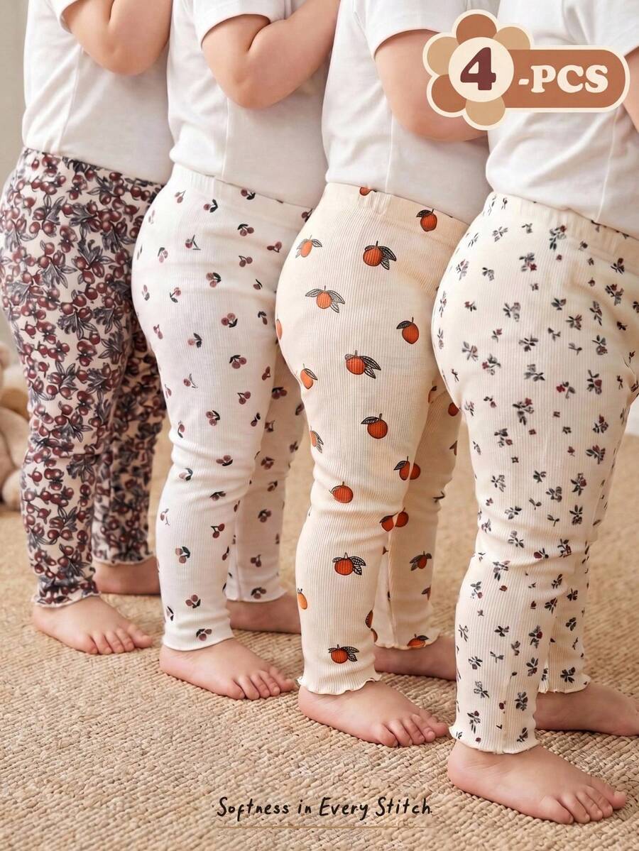 Cozy Pixies Bộ 4 quần short cho bé gái in họa tiết hoa, chất liệu mềm mại, cạp chun. - Màu be - Xem 1