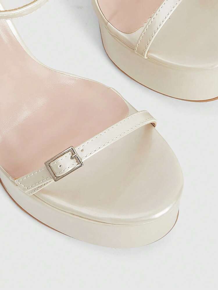 CUCCOO LuxiPop Spring And Summer New Design Thick Heel High Heel Elegant Temperament Simple Sexy Women Pearl White Pearlescent Mirror Pu Material Hollow Ankle Strap High Heels Dress Shoes Dating Afternoon Tea Party Valentine's Day Elegant Wear